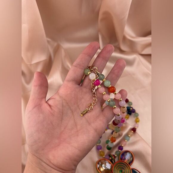 Rainbow Beaded Flower Pendant Necklace – Bold, Colorful & Totally Joyful - Picture 8 of 12